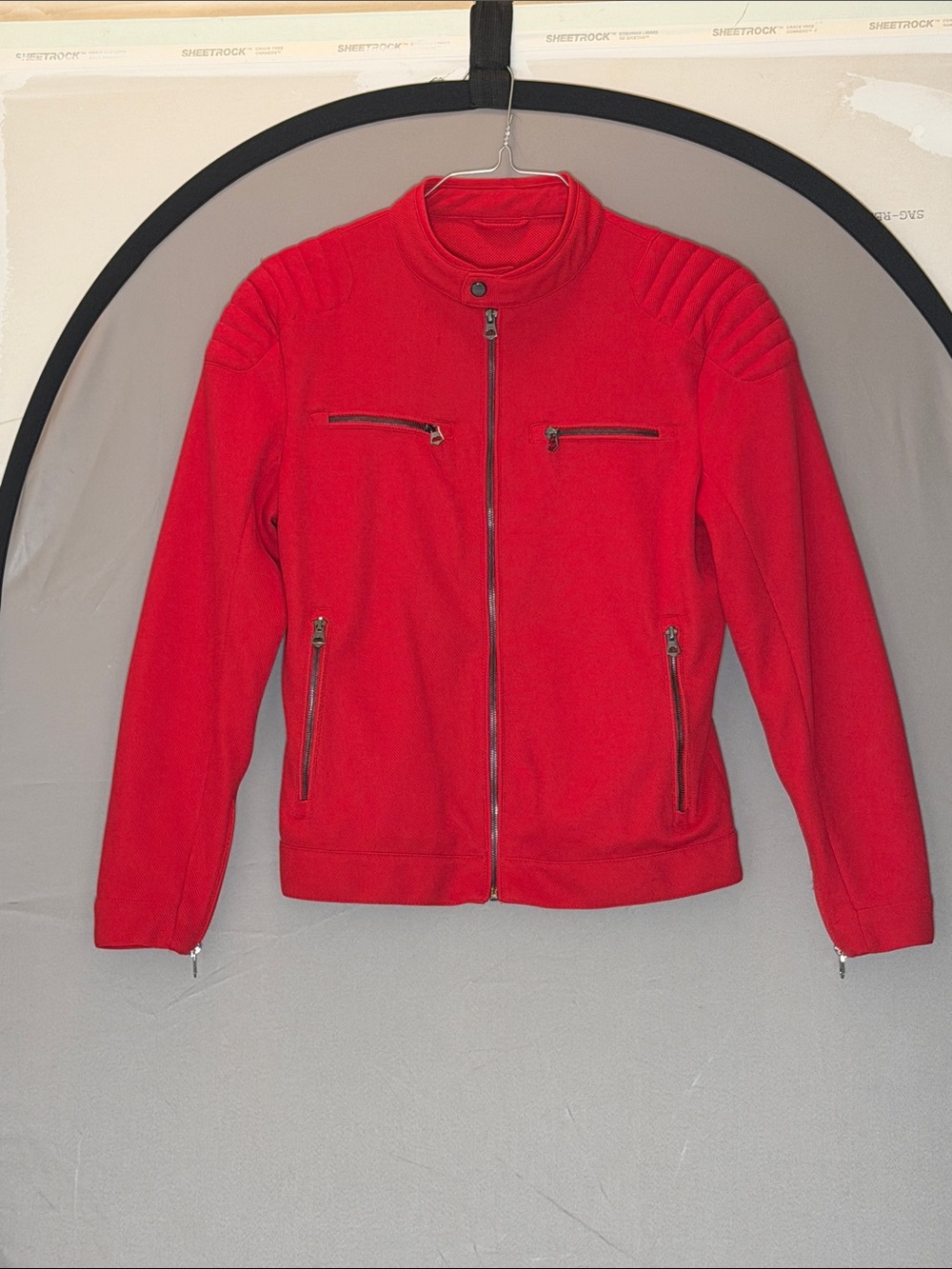 Men's Zara Red Zip-Up Motorcycle Jacket with Mesh Liner